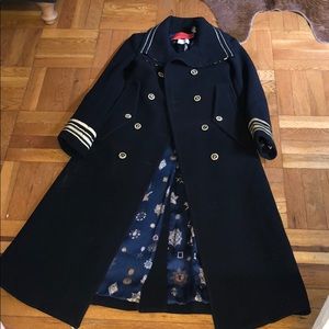 Full length navy double breasted pea coat